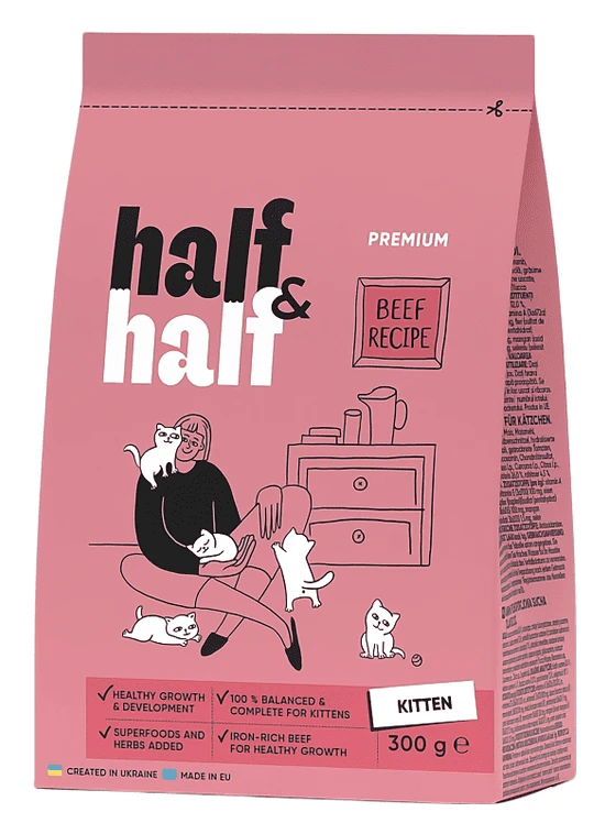 Сухий корм для котів Half&Half для кошенят з яловичиною 300 г (4820261920925)