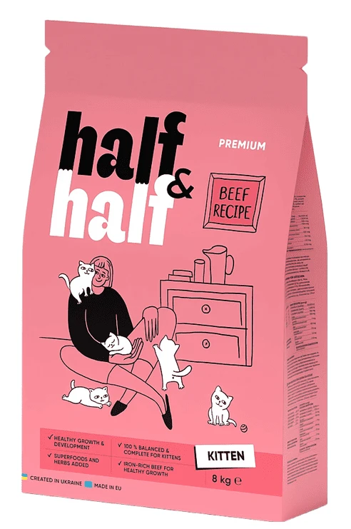 Сухий корм для котів Half&Half для кошенят з яловичиною 8 кг (4820261920796)