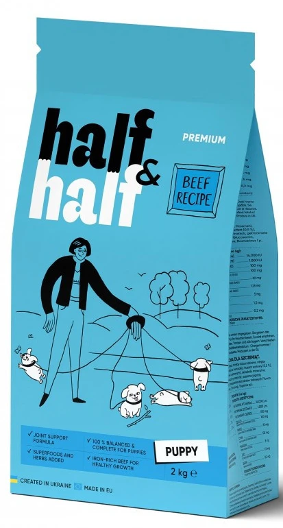 Сухий корм для собак Half&Half для цуценят усіх порід із яловичиною 2 кг (4820261920703)