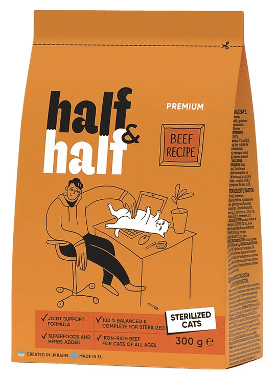 Сухий корм для котів Half&Half для стерилізованих із яловичиною 300 г (4820261920932)