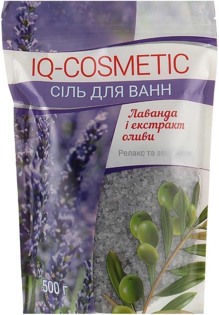 Сіль для ванни IQ-Cosmetic 500 г лаванда і екстракт оливи (4820049382525)