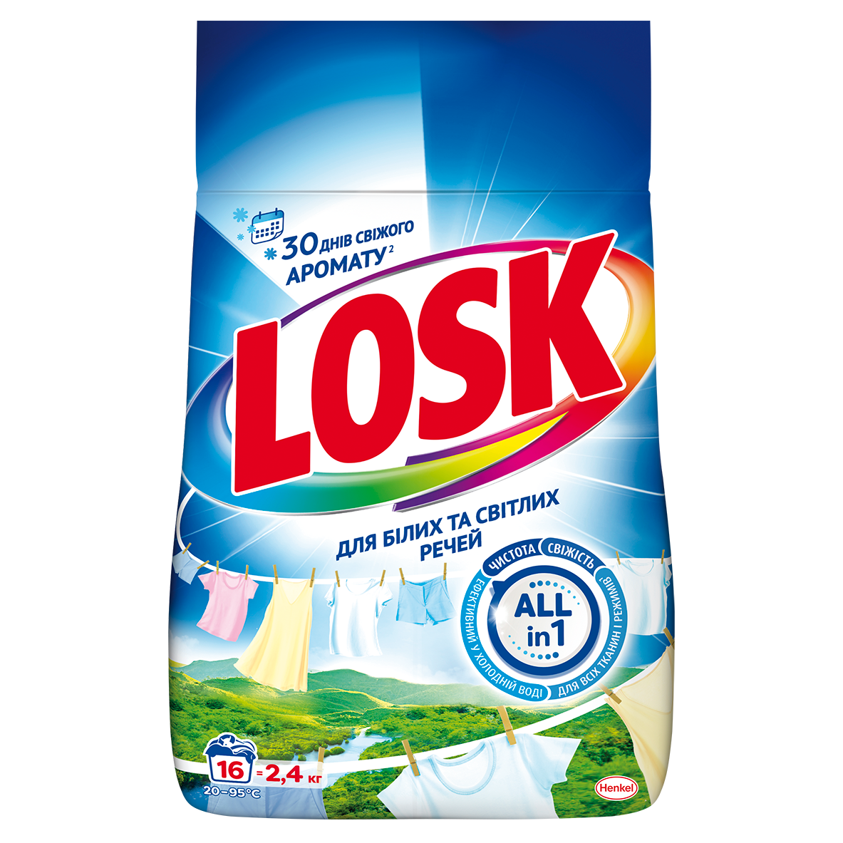Пральний порошок Losk авт. Гірське Озеро д/білих та світлих речей, 2,4 кг, 16 циклів