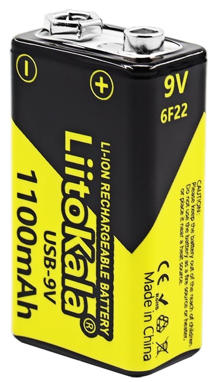 Батарейка тип 6F22 (1604) LiitoKala 9V 1100 mAh (USB-9V 1100mAh)