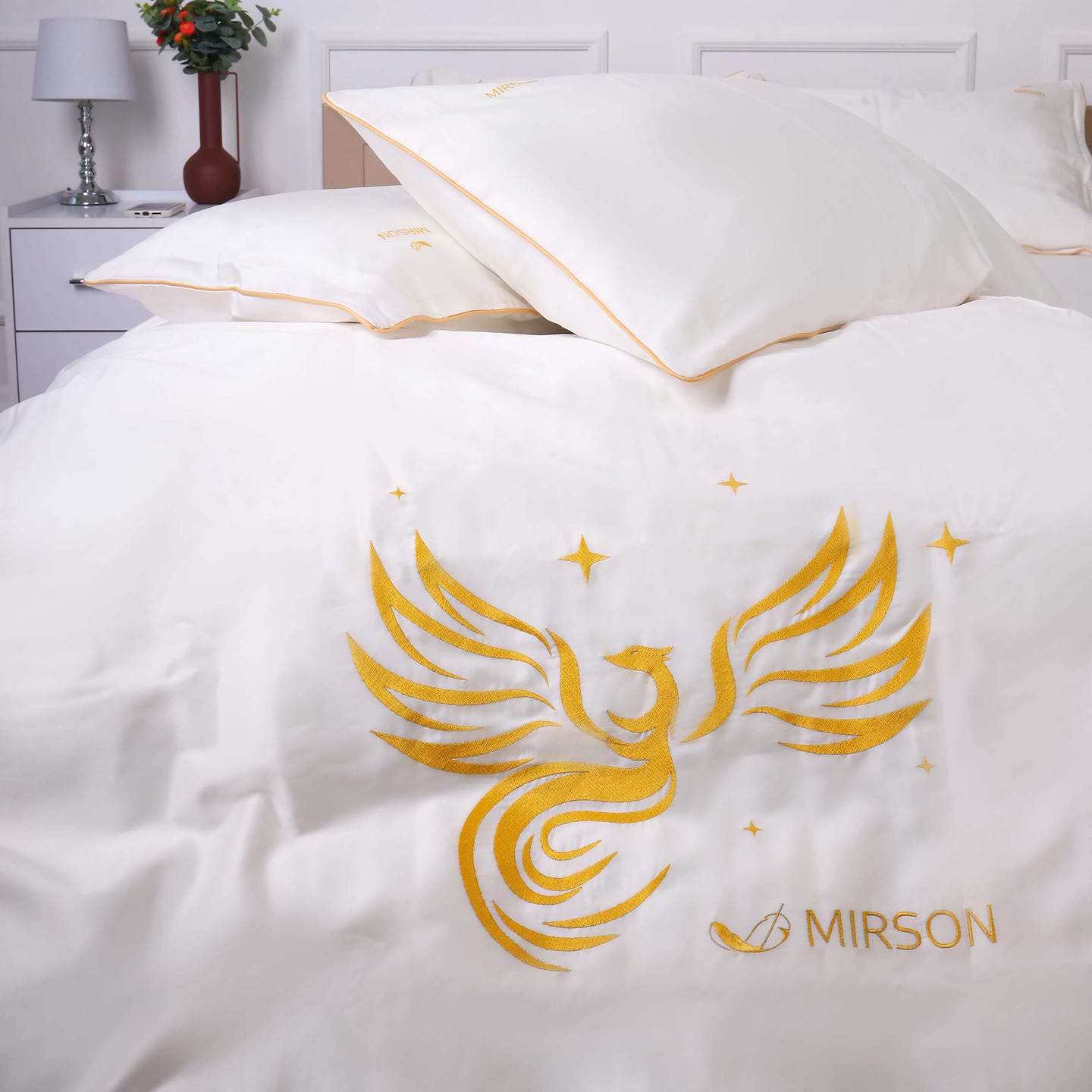Комплект постельного белья MirSon Сатин ELIT 0001 Moko White Fire Bird 2x143x210 см (2200008706463)