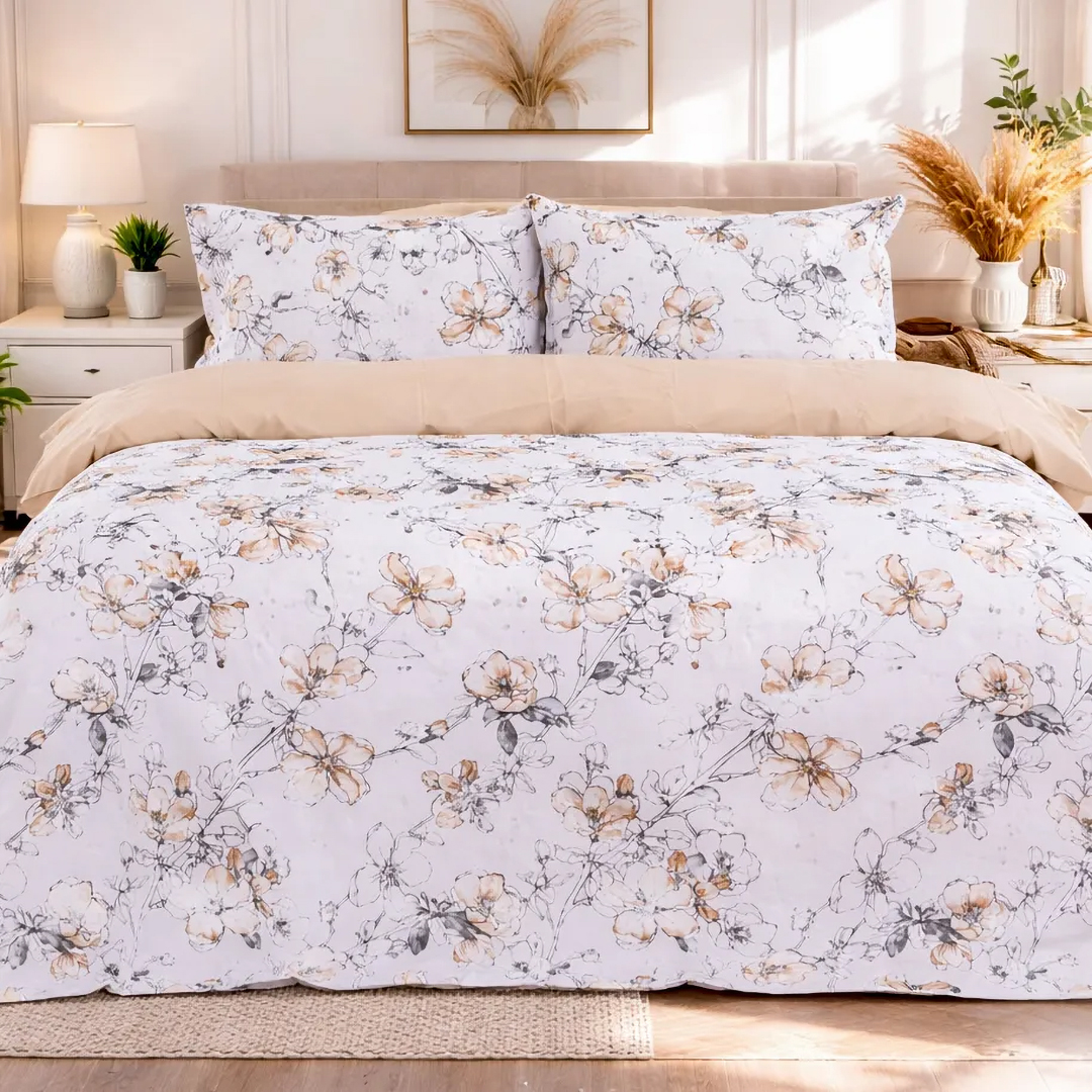 Комплект постільної білизни MirSon 2x143x210 см Поплін 00-2 Beige Flowers (2200009700293)