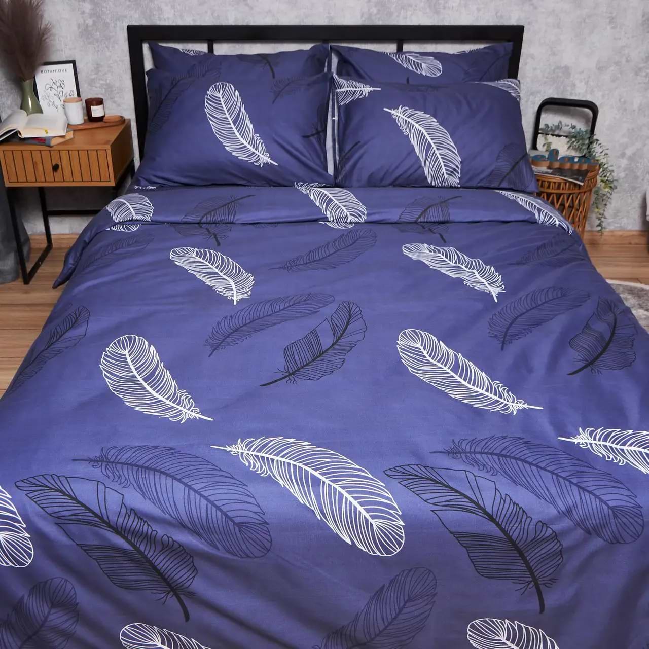 Комплект постільної білизни Moon&Star Мікросатин Premium «Night Feathers» 160х220х2 наволочки 2х50х70 (MS-820007976)