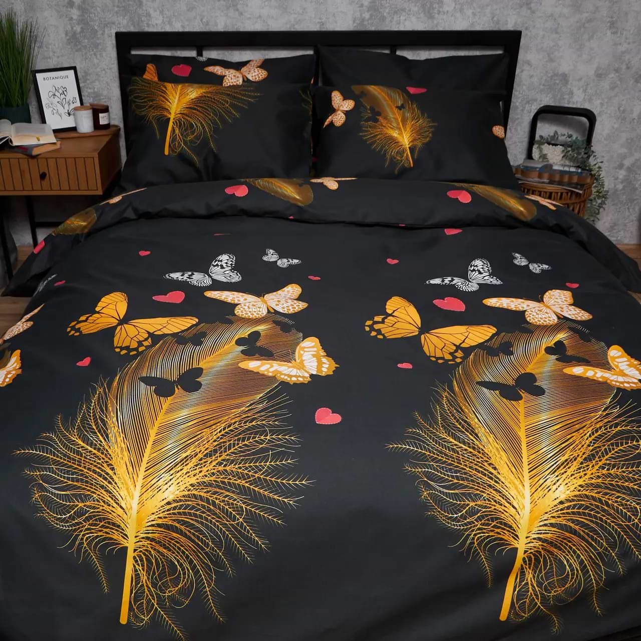 Комплект постільної білизни Moon&Star Мікросатин Premium «Golden Flutter» 220x240 наволочки 4х70х70 (MS-820007809)