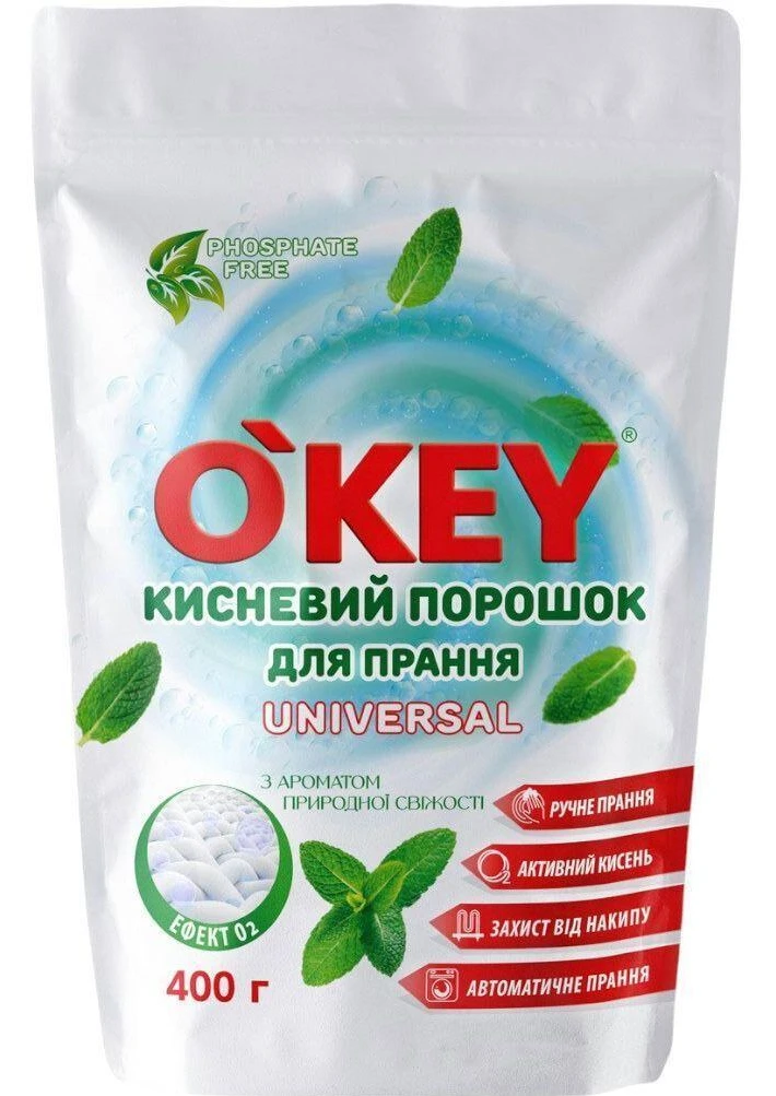Кисневий пральний порошок O'key 400 г дой-пак м'ята (4820049384666)