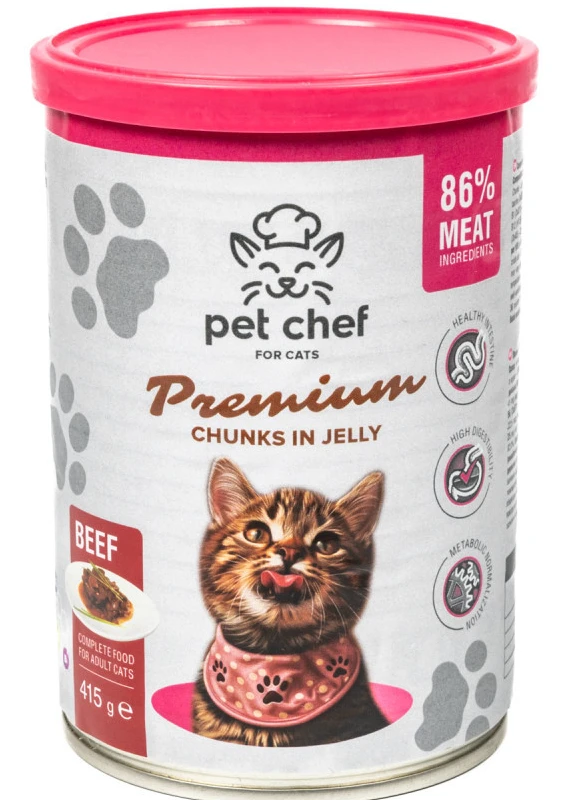 Вологий корм для котів Pet Chef шматочки в желе з яловичиною 415 г (4820255193588)