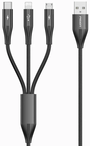 Кабель Pisen Star Speed 3-in-1 USB to (Lightning/USB-C/Micro)1.2m Black (AP-FC17-1200)