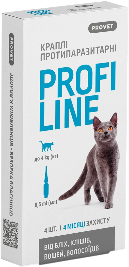 Капли для кошек ProVET PROFILINE до 4 кг инсектоакарицид 4 шт. по 0.5 мл (4823082431113)