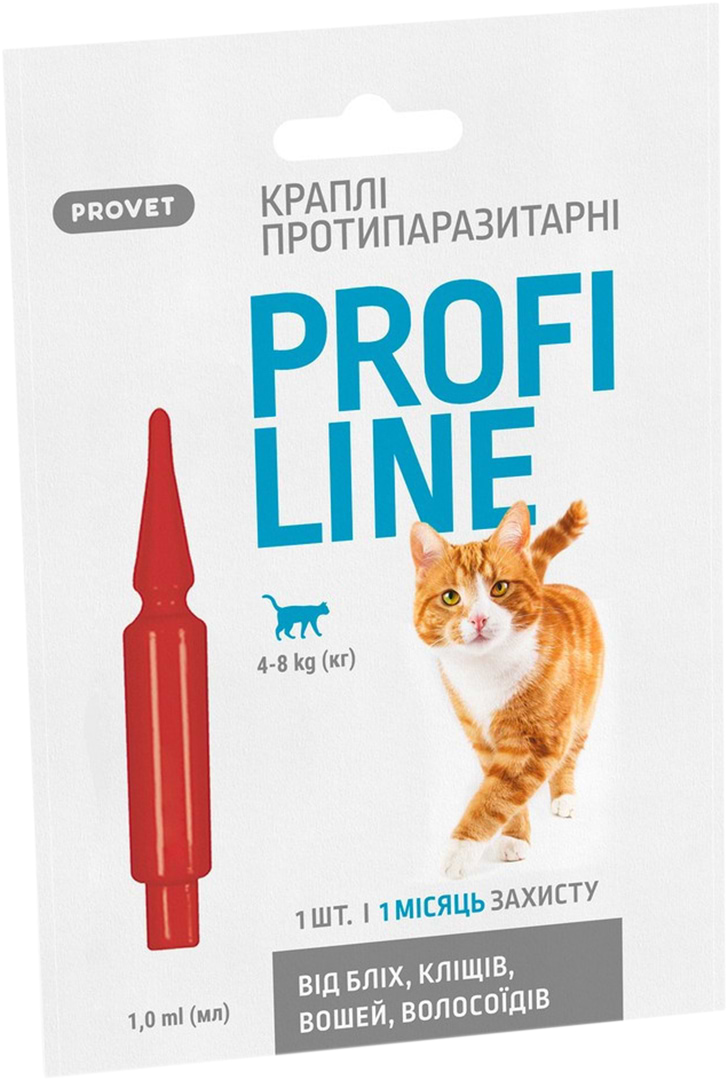 Капли для кошек ProVET PROFILINE 4-8 кг инсектоакарицид 1 шт. по 1 мл (4823082431120)
