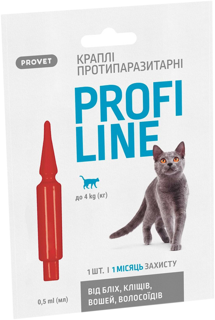 Капли для кошек ProVET PROFILINE до 4 кг инсектоакарицид 1 шт. по 0.5 мл (4823082431137)