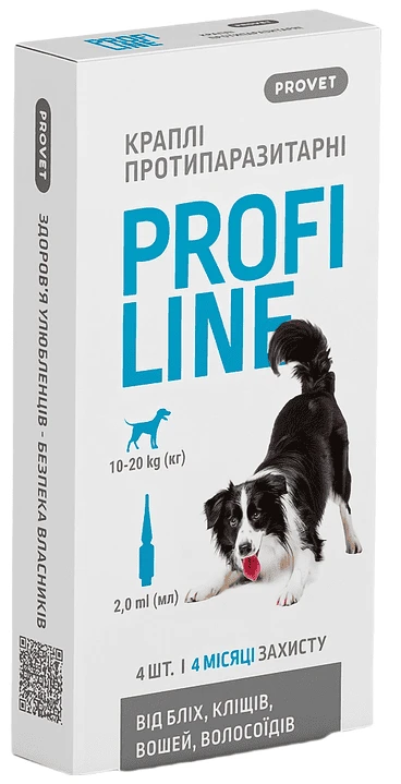 Краплі для собак ProVET PROFILINE 10-20 кг інсектоакарицид 4 шт. по 2 мл (4823082431038)
