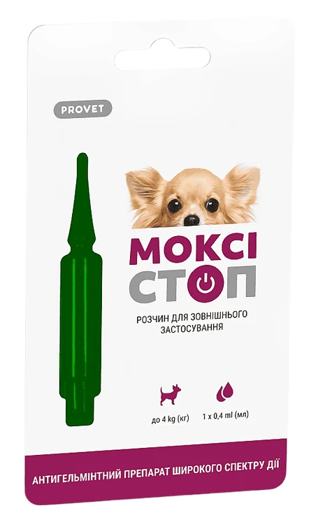 Капли для собак ProVET МОКИСТОП до 4 кг антигельминтный препарат на холке 1 шт. 0.4 мл (4823082419197)