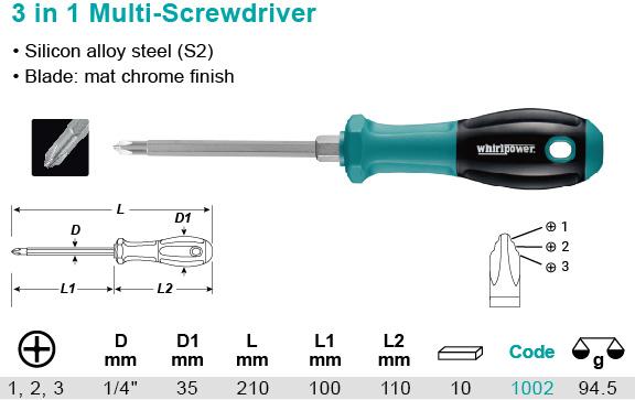 Викрутка Whirlpower PH1,2,3х100мм (S112-9-1002)