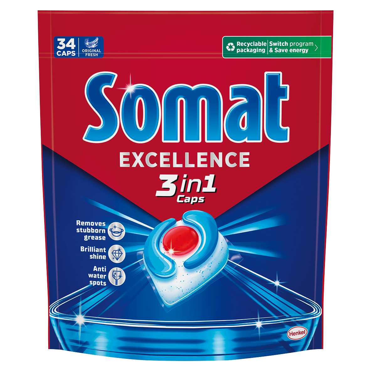 Таблетка для посудомоечной машины Somat Экселенс 3-в-1, 34 шт.