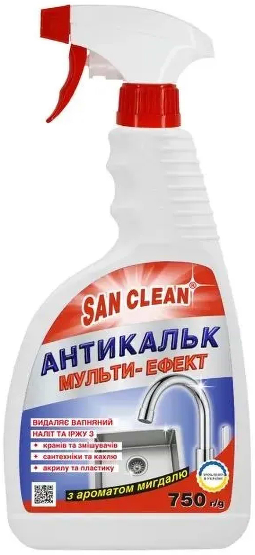 Засіб для миття у ванній кімнаті San Clean  для видалення вапна та іржі "Антикальк" з розп. 750 г (4820003546215)