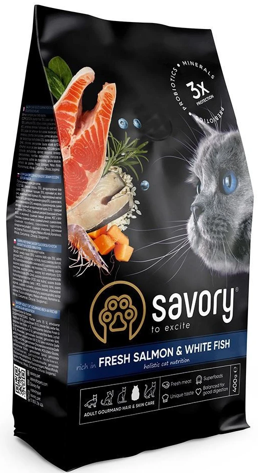 Сухий корм для котів Savory Adult Cat Gourmand Fresh Salmon and White Fish для дорослих зі свіжим лососем і білою рибою 400 г (4820232630013)