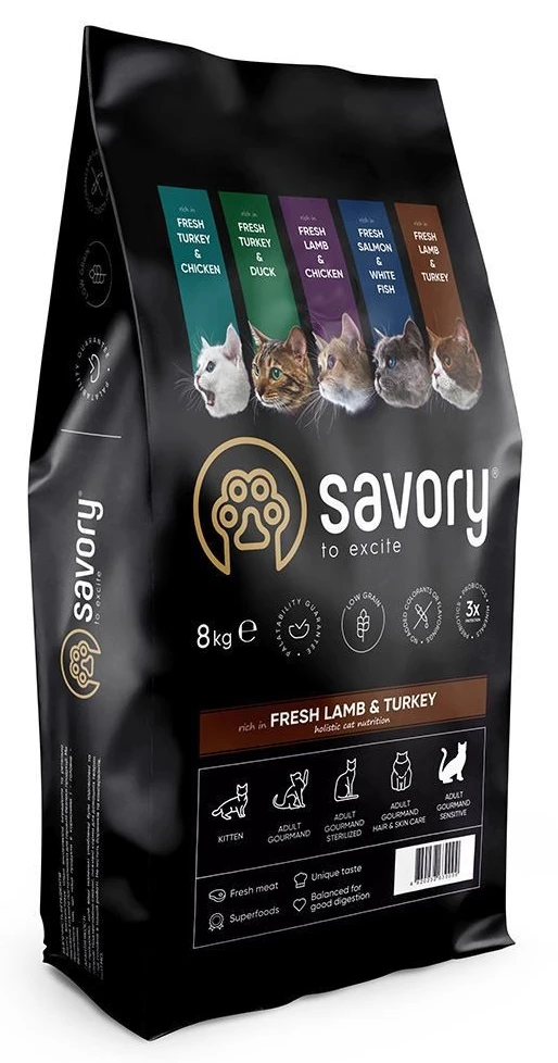 Сухий корм для котів Savory Adult Cat Sensitive Digestion Fresh Lamb and Turkey з чутливим травленням зі свіжим ягням та індичкою 8 кг (4820232630099)