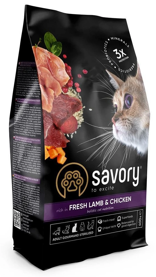 Сухий корм для котів Savory Adult Cat Steril Fresh Lamb and Chicken для стерилізованих з ягнятиною та куркою 400 г (4820232630105)