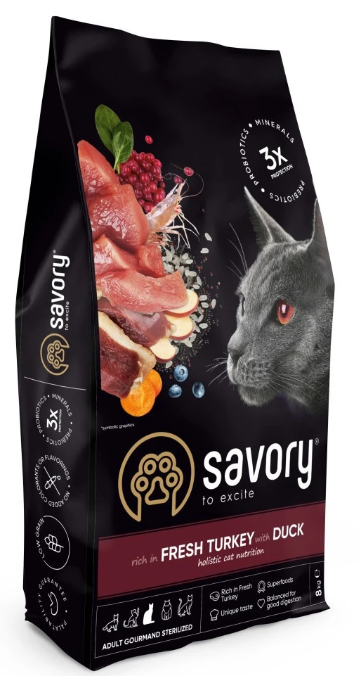 Сухий корм для котів Savory Adult Cat Steril Fresh Turkey with Duck для стерилізованих з індичкою та качкою 8 кг (4820232631607)