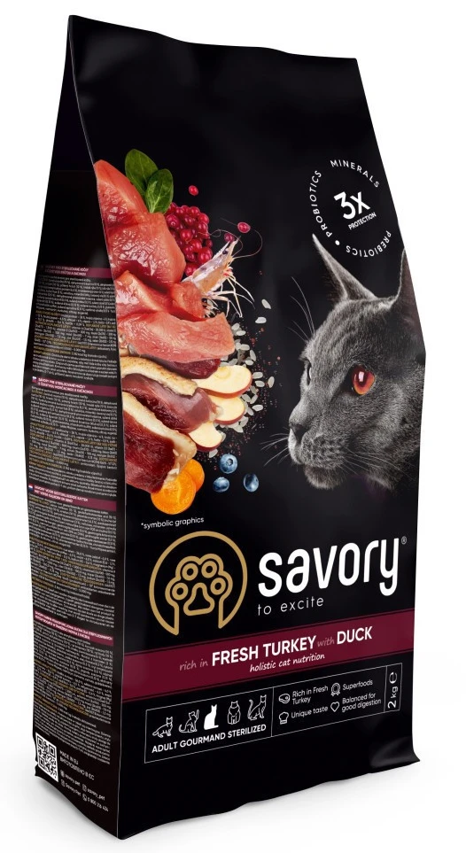 Сухий корм для котів Savory Adult Cat Steril Fresh Turkey with Duck для стерилізованих з індичкою та качкою 2 кг (4820232631591)