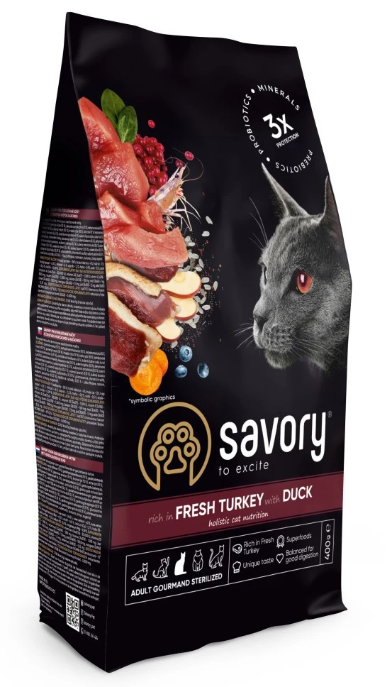 Сухий корм для котів Savory Adult Cat Steril Fresh Turkey with Duck для стерилізованих з індичкою та качкою 400 г (4820232631584)