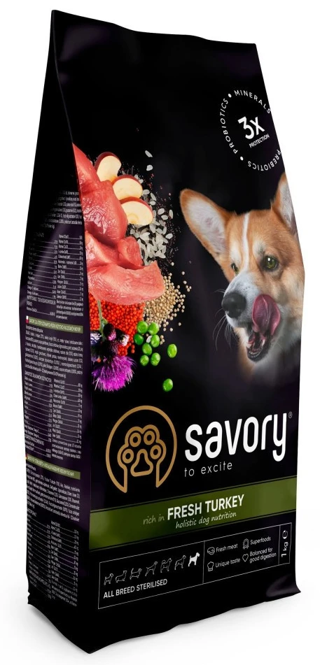 Сухий корм для собак Savory All Breed Sterilised rich in Fresh Turkey 1 кг (4820232631492)