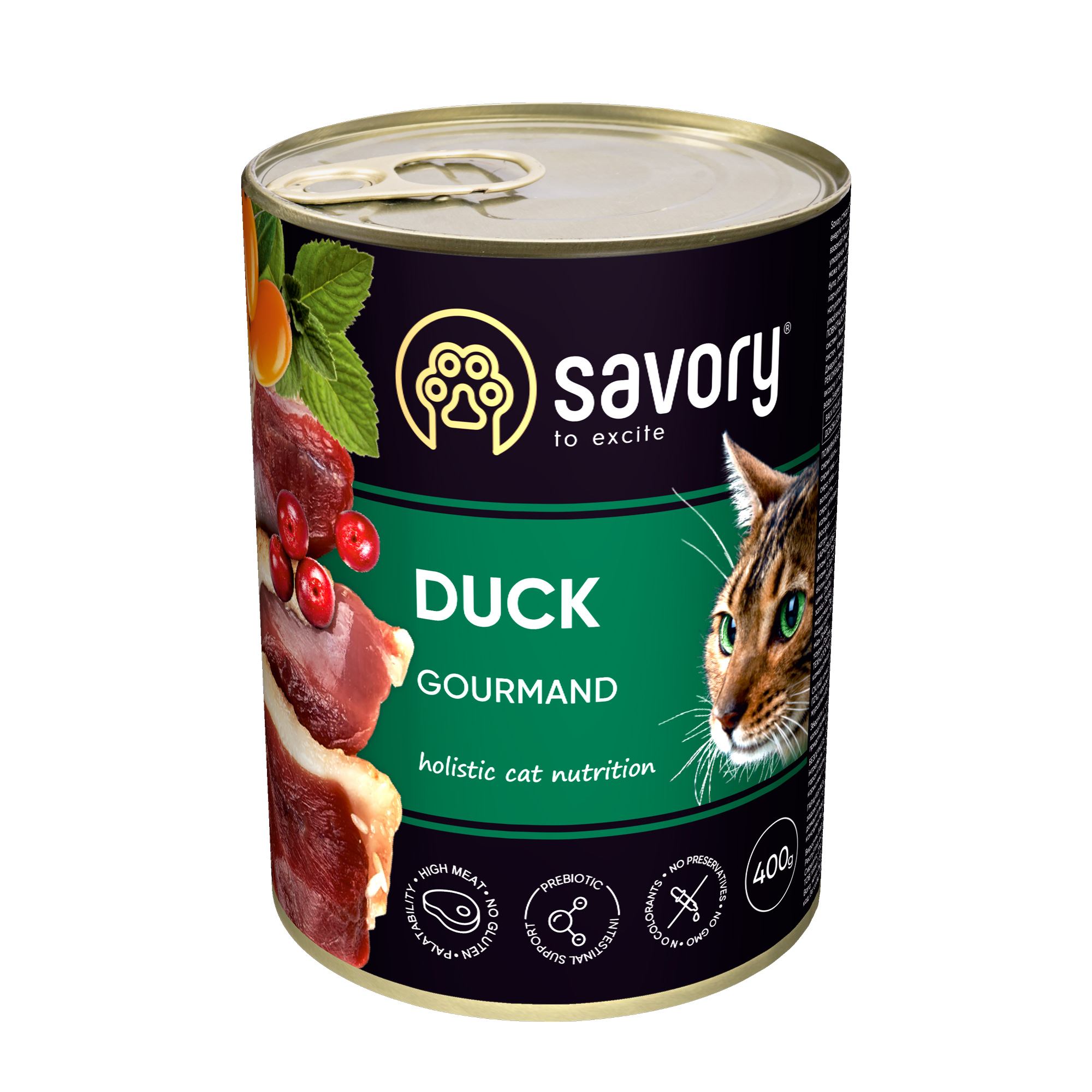 Вологий корм для котів Savory Cat Can Adult Duck 400 г (4820232630624)