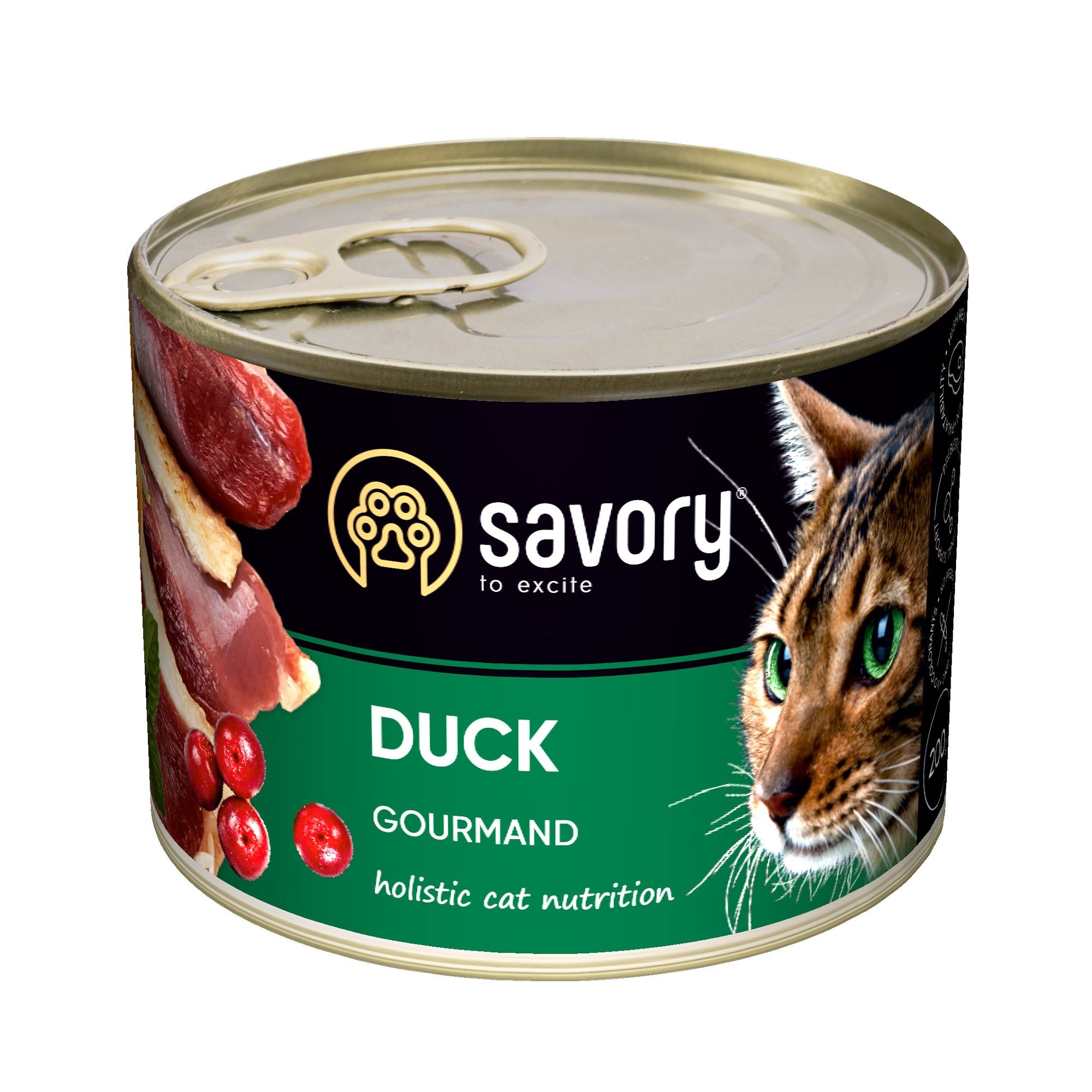 Вологий корм для котів Savory Cat Can Adult Duck для вибагливих з качкою 200 г (4820232630617)