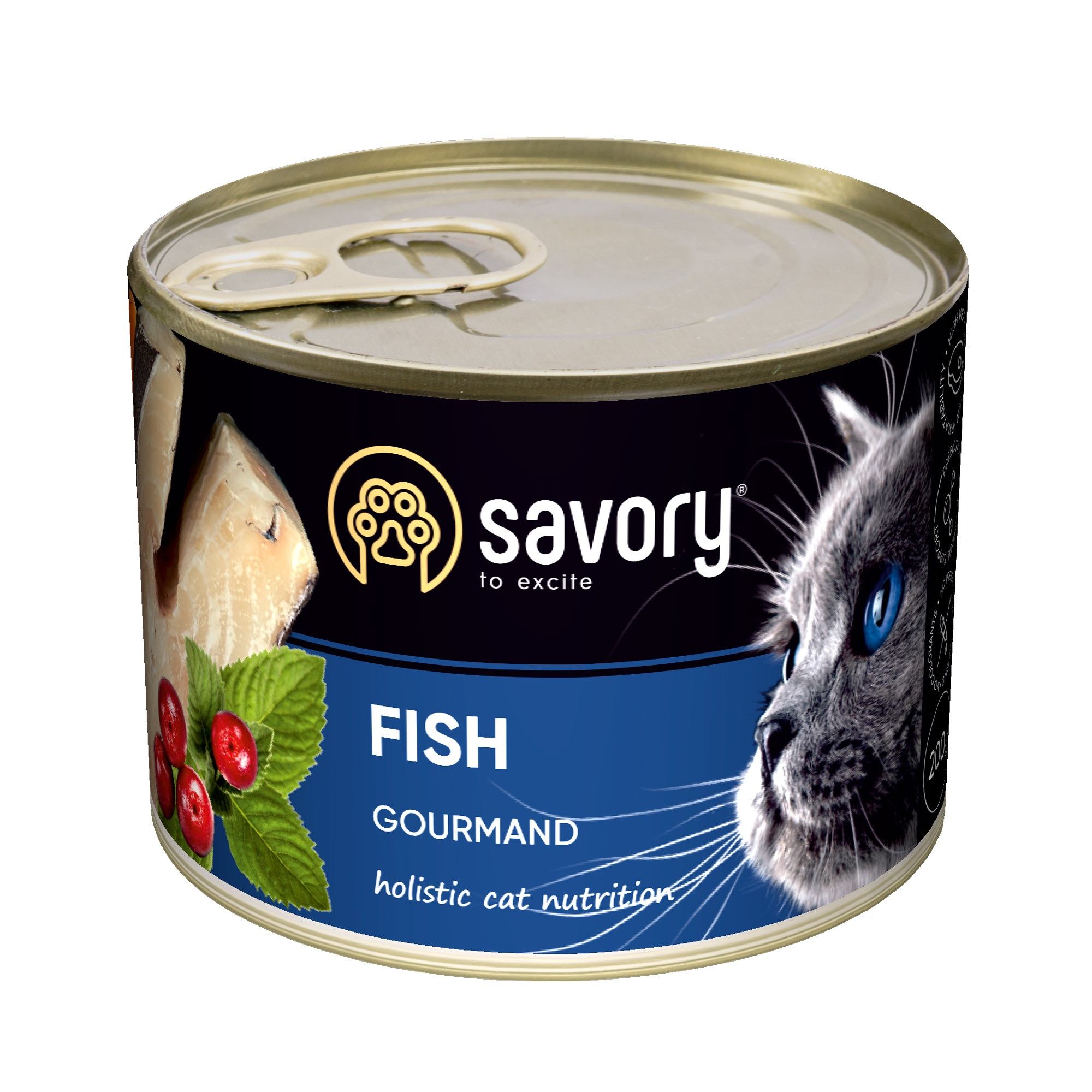 Вологий корм для котів Savory Cat Can Adult Fish для вибагливих з рибою 200 г (4820232630648)