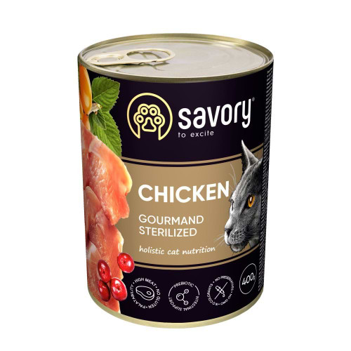 Вологий корм для котів Savory Cat Can Adult Sterilised з куркою 400 г (2007033005253)