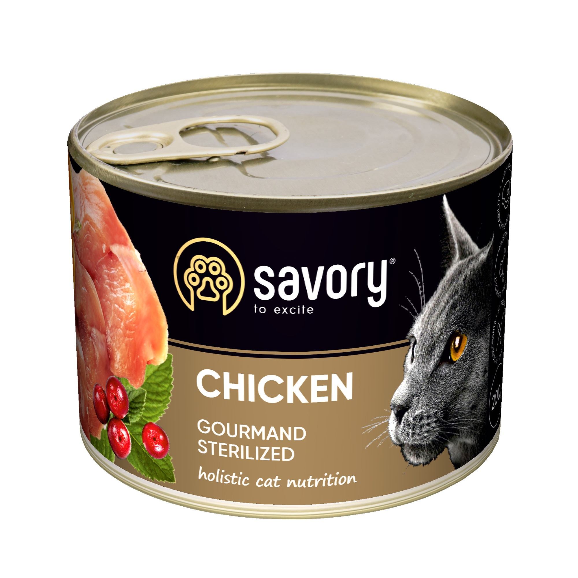 Вологий корм для котів Savory Cat Can Adult Sterilised для стерилізованих з куркою 200 г (4820232630754)