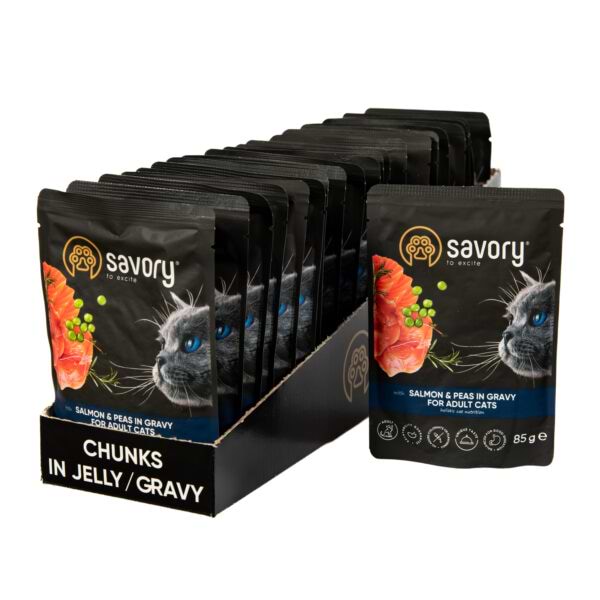 Набір вологого корму для котів Savory Cat Pouch for Adult with Salmon and Peas in Gravy 85 г, 18+4 шт. (2700000029350)