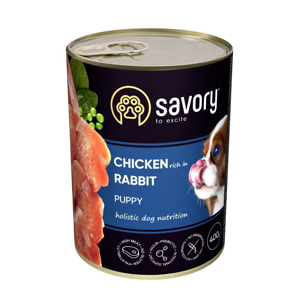 Вологий корм для собак Savory Dog All breeds Puppy Chicken rich in Rabbit 400 г (4820232630587)