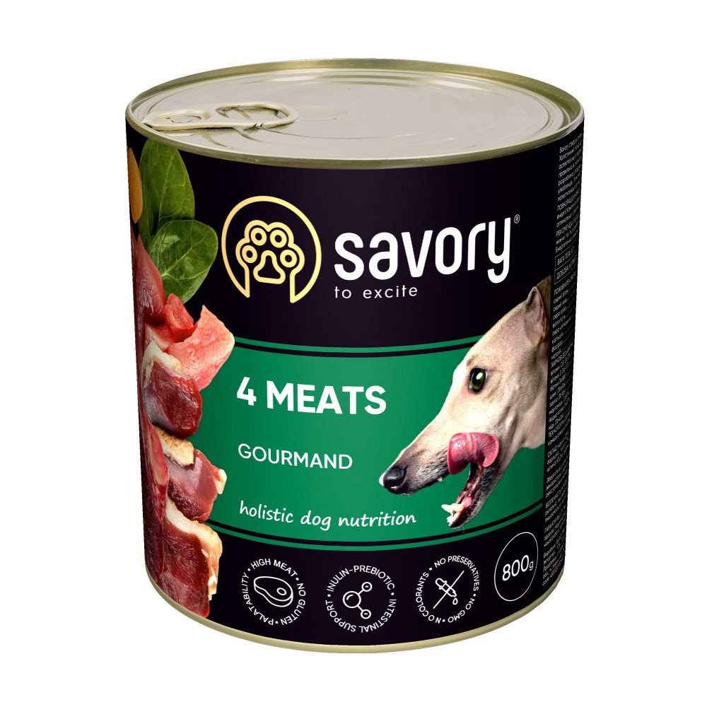 Паштет для собак Savory Dog Gourmand 4 meats усіх порід з чотирма видами м’яса 800 г (4820232630402)
