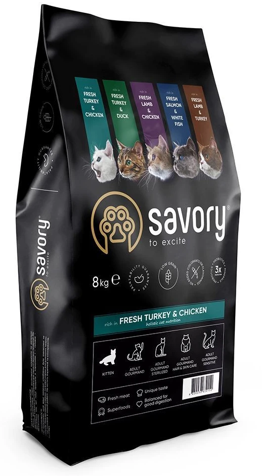 Сухий корм для котів Savory Kitten rich in Fresh Turkey and Chicken для кошенят всіх порід зі свіжою індичкою та куркою 8 кг (4820232630150)