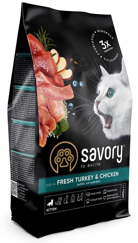 Сухий корм для котів Savory Kitten rich in Fresh Turkey and Chicken для кошенят всіх порід зі свіжою індичкою та куркою 400 г (4820232630136)