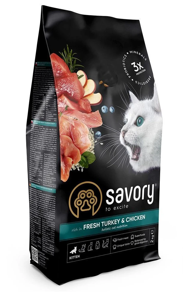 Сухий корм для котів Savory Kitten rich in Fresh Turkey and Chicken для кошенят всіх порід зі свіжою індичкою та куркою 2 кг (4820232630143)