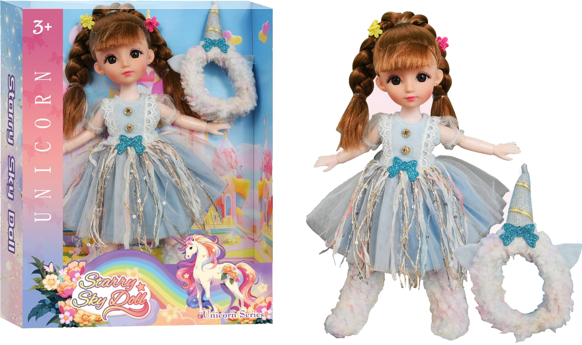 Кукла Starry Sky в костюме единорога с синим бантом 30 см (SK140D)