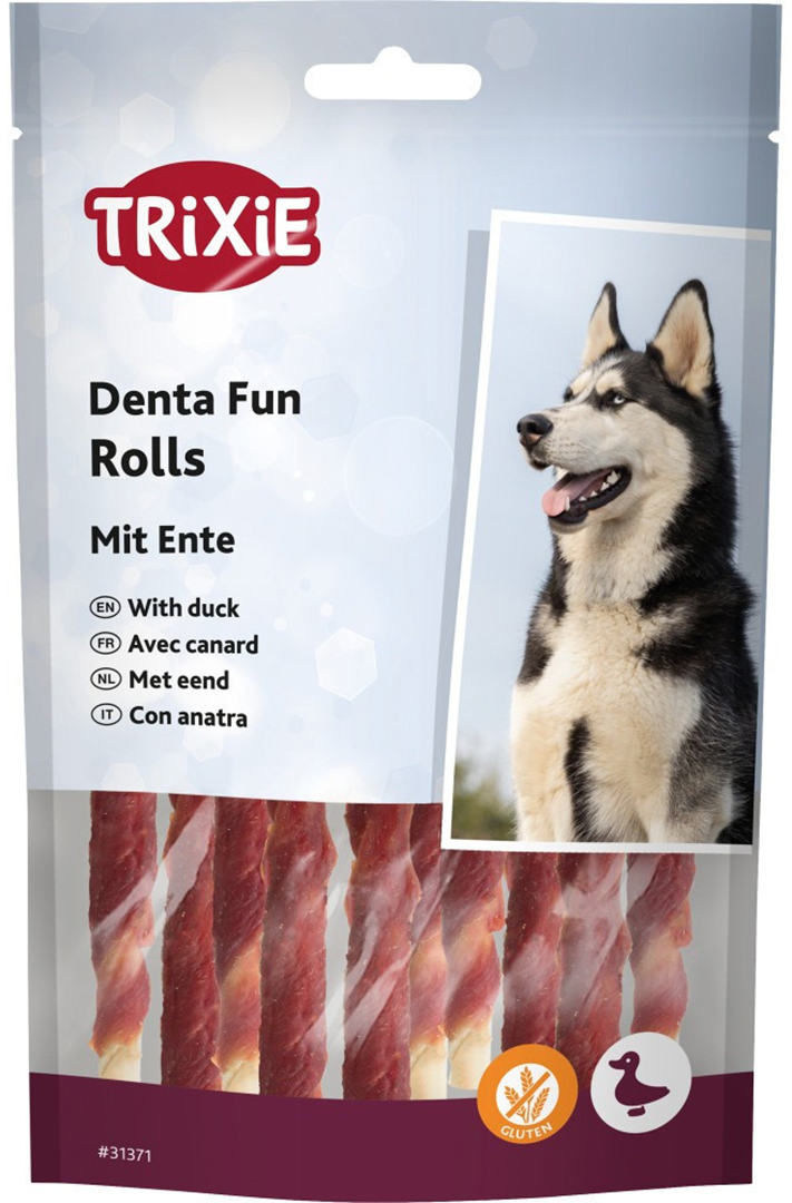 Ласощі для собак Trixie Denta Fun Rolls with Duck Паличка для чищення зубів з качкою 12 см 80 г 10 шт. (4011905313719)