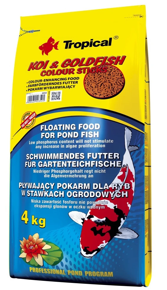 Корм для ставкових риб у паличках Tropical Tropical Koi Goldfish Colour Sticks 4 кг (5900469403525)
