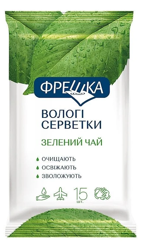 Салфетки гигиенические влажные Біокон 15 шт. зеленый чай (4820064563114)