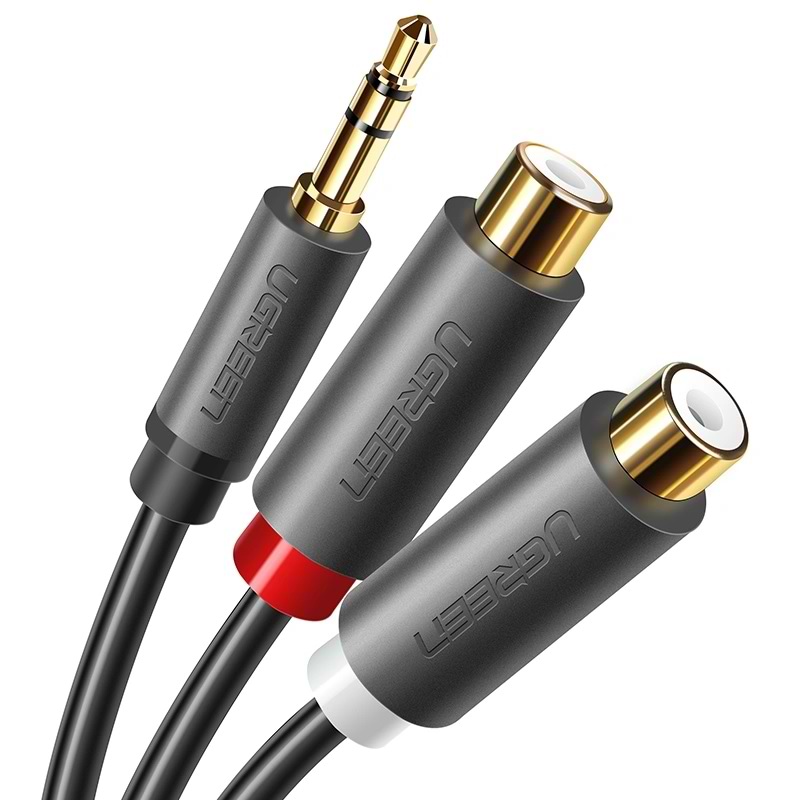 Кабель 3.5 мм -3.5 мм UGREEN AV109 3.5mm Male to 2RCA Female Cable 25cm Gray (10547)