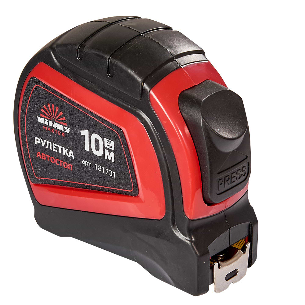 Рулетка VITALS 10 м × 25 мм автостоп (181731)
