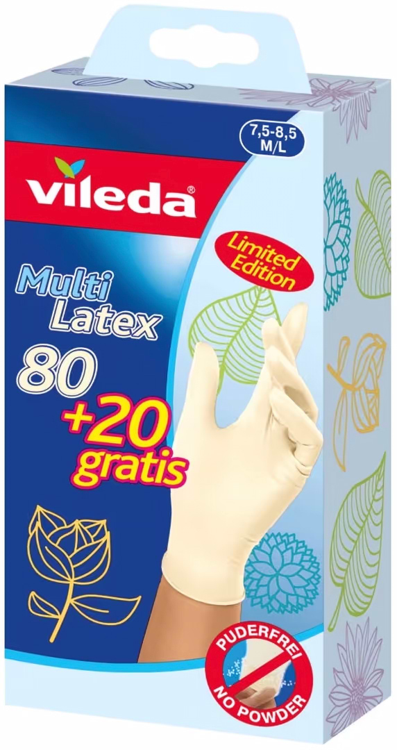 Перчатки латексные Vileda Natural Latex 80+20 шт. размер M/L (4023103197961)