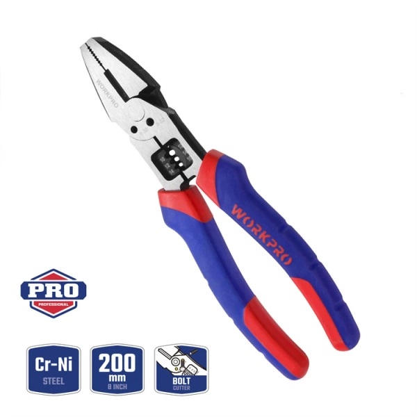 Плоскогубці WORKPRO багатофункційні 200 мм CR-Ni PRO PLUS (WP231085)