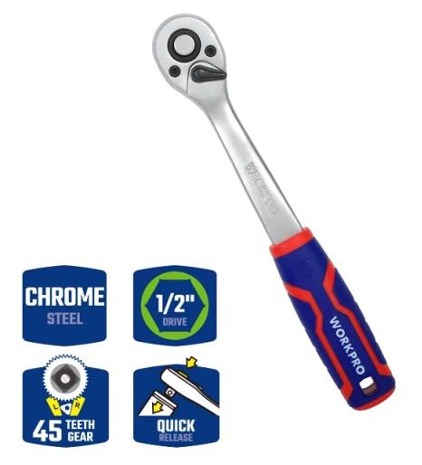 Ключ-трещетка WORKPRO 1/2" 45Т CR-V PRO (WP271009)