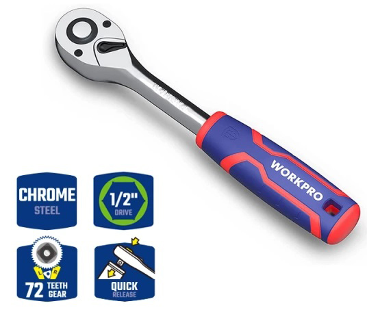 Ключ-трещетка WORKPRO 1/2" 72Т CR-V PRO (WP271012)